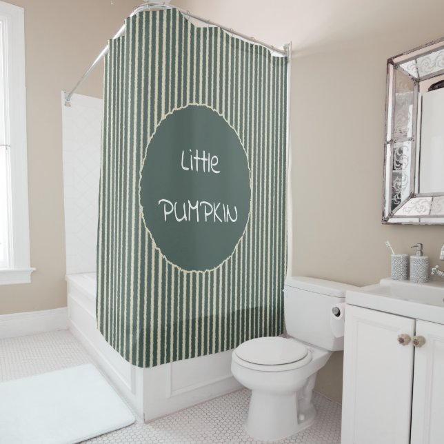 Cute Dark Green Stripes Shower Curtain (In Situ)
