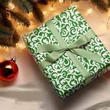Cute Dark Green White Damask Floral Pattern