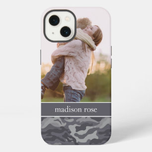 Cute Dark Grey Camo Personalized Photo iPhone 13 Case