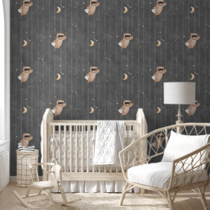 Cute Dark Grey Flying Superhero Teddy Bear Nursery Wallpaper