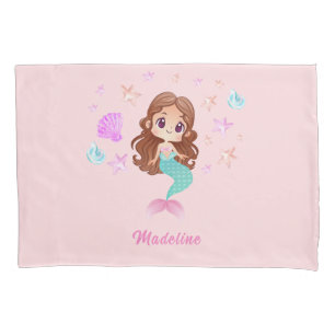 Cute Dark Haired Mermaid Custom Name Pillowcase