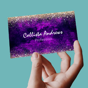 Cute dark purple gold faux glitter 	Magnetic business card