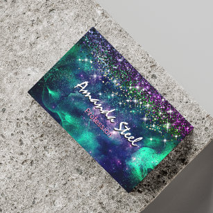 Cute dark purple green faux glitter 	Magnetic business card