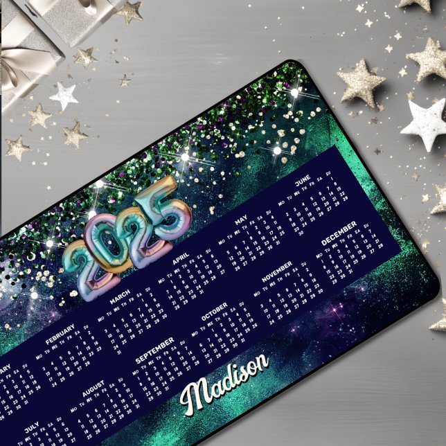 Cute dark purple green faux glitter monogram 2025 desk mat (Creator Uploaded)