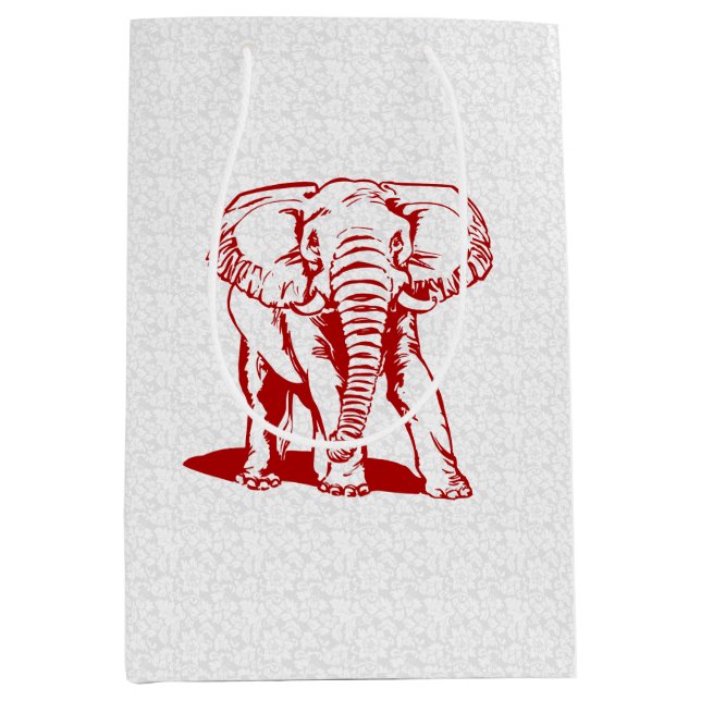 Cute Dark Red Elephant Line Drawing Medium Gift Bag (Front)