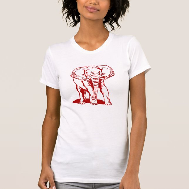 Cute Dark Red Elephant Line Drawing T-Shirt (Front)