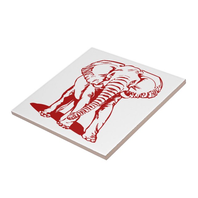 Cute Dark Red Elephant Line Drawing Tile (Side)
