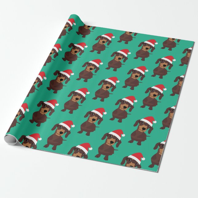 Cute Daschund Christmas Xmas Wrapping Paper (Unrolled)