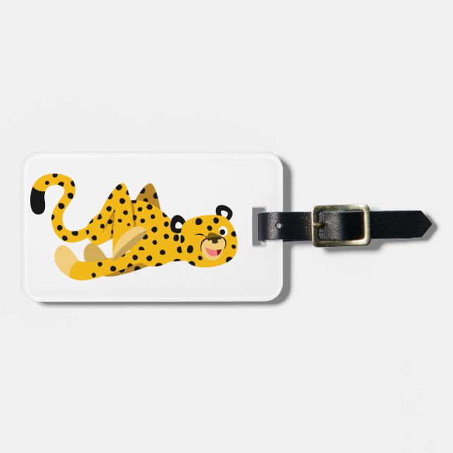 Cute Dashing Cartoon Cheetah Luggage Tag (Front Horizontal)