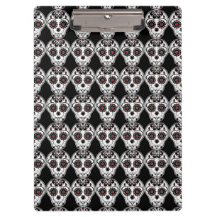 Cute Day of the Dead sugar skull print on black Clipboard