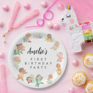 Cute Daycare Friends First Birthday Party Favours Paper Plate
