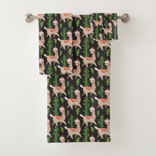 Cute Decorated Llamas Pattern Bath Towel Set