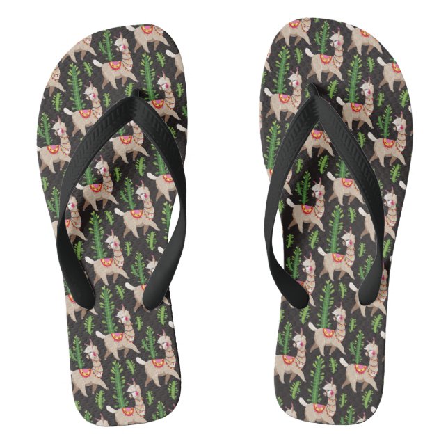 Cute Decorated Llamas Pattern Flip Flops (Footbed)