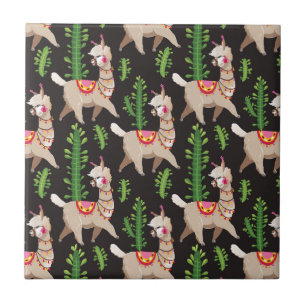Cute Decorated Llamas Pattern Tile