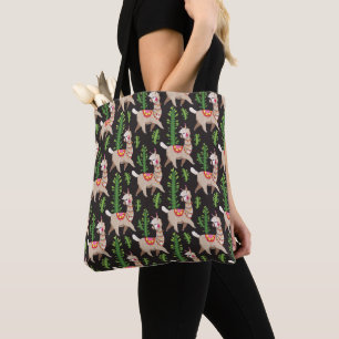 Cute Decorated Llamas Pattern Tote Bag