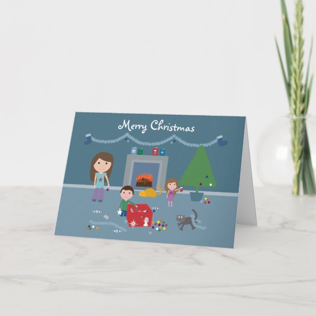 Cute Decorating The Tree Christmas Greeting Card (Front)