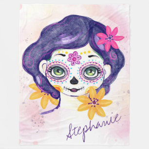 Cute Decorative Day of the dead Skull Fleece Blanket