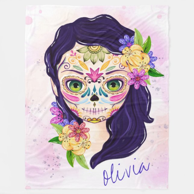 Cute Decorative Day of the dead Skull Fleece Blanket (Front)