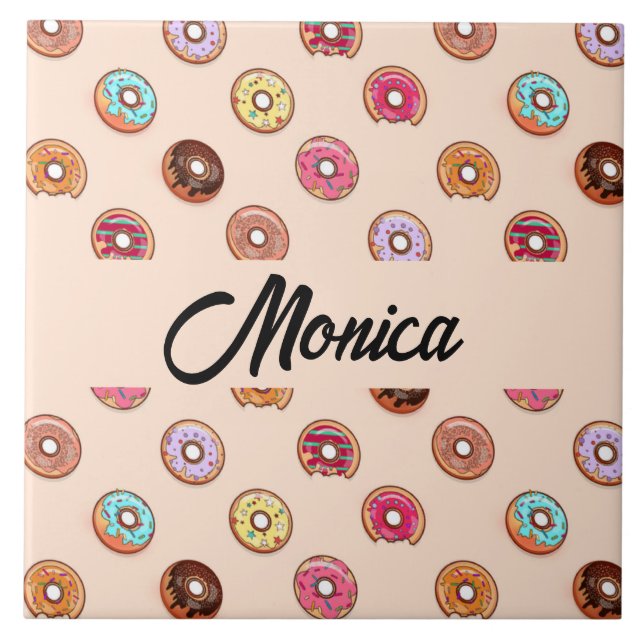 Cute decorative doughnuts on pink tile (Front)