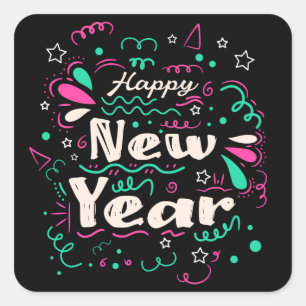 Cute Decorative Happy New Year 2023 Square Sticker
