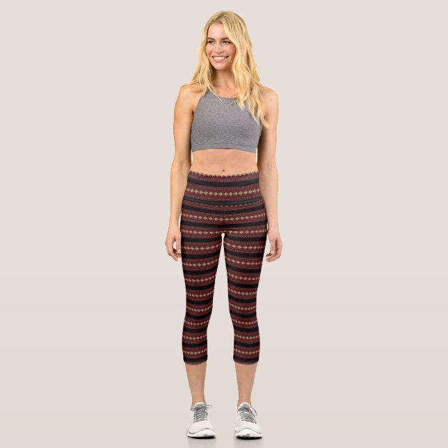 Cute decorative ukrainian stripes patterns car flo capri leggings (Front)