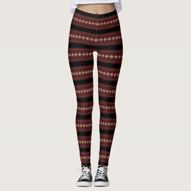 Cute decorative ukrainian stripes patterns leggings (Front)
