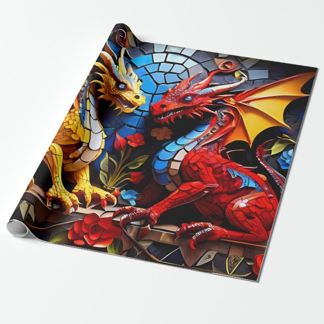 Cute Decorative Wrapping Paper Colorful Dragons (Unrolled)
