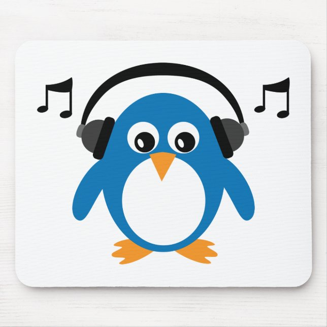 Cute Dee Jay Penguin & Headphones Customizable Mouse Pad (Front)