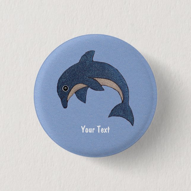 Cute Deep Blue Sparking Jumping Dolphin 1 Inch Round Button (Front)