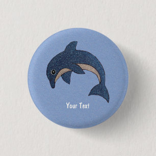Cute Deep Blue Sparking Jumping Dolphin 1 Inch Round Button