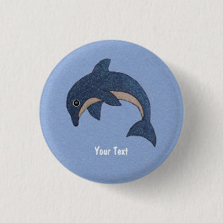 Cute Deep Blue Sparking Jumping Dolphin 1 Inch Round Button