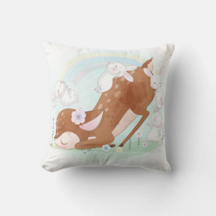 Cute Deer and Bunnies Throw Pillow