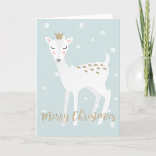 Cute Deer - Blue Christmas Holiday Card