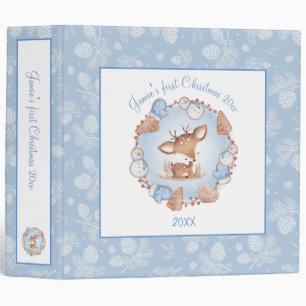Cute Deer Blue Pine Cone Christmas Photo Album Binder