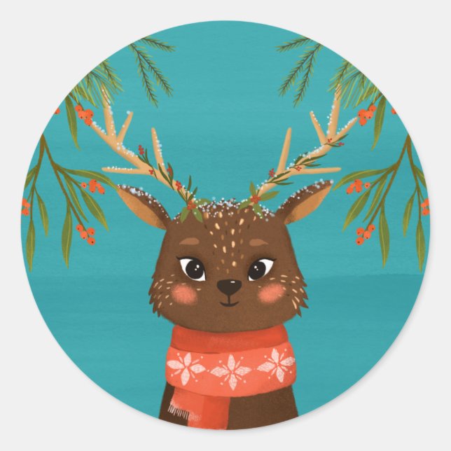 Cute Deer Blue Red Christmas Envelope Seals (Front)