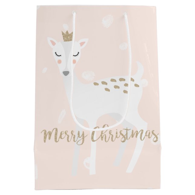 Cute Deer | Blush Pink | Christmas Gift Bag (Back)