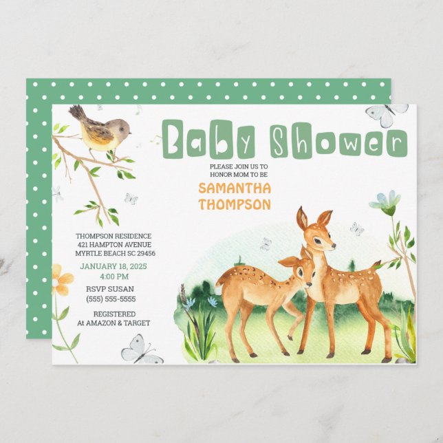  Cute Deer Boys Baby Shower  Invitation (Front/Back)