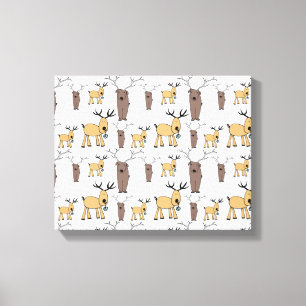 Cute Deer Buck Bull Elk Hand Drawn Baby Nursery Canvas Print