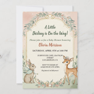 Cute Deer Bunny Woodland Baby Shower Invitation