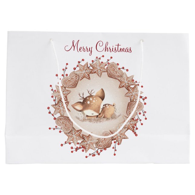 Cute Deer Christmas Large Gift Bag (Back)