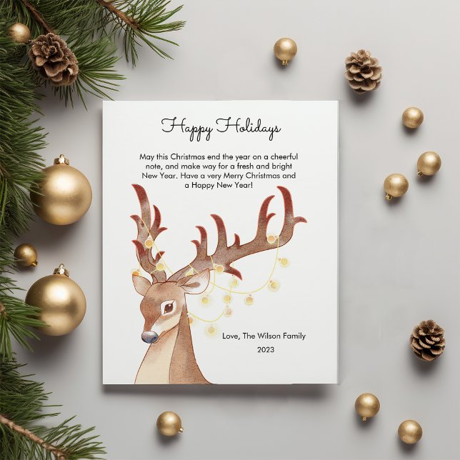 Cute Deer Christmas Lights Flat Holiday Card (Creator Uploaded)