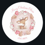 Cute Deer Christmas Stickers Pink Name<br><div class="desc">Cute Deer Christmas Gift Stickers in Pink and Beige,  Christmas wreath and cute deer.  Matching items and more similar designs are available in my store.</div>