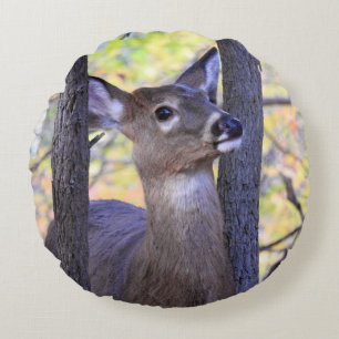 Cute Deer Close-Up Round Pillow