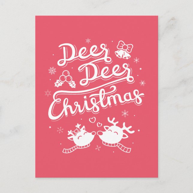 Cute Deer Deer Christmas Typography Pun Postcard (Front)