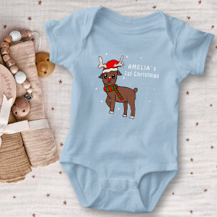 Cute Deer Drawing Baby`s 1st Christmas Baby Bodysuit