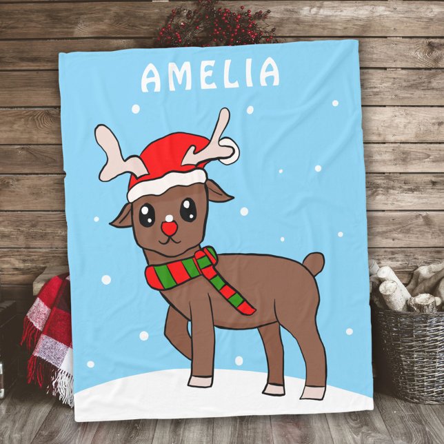 Cute Deer Drawing Snow Snowflakes Christmas Fleece Blanket (Creator Uploaded)