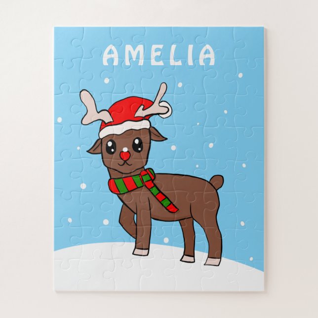 Cute Deer Drawing Snow Snowflakes Christmas Kids Jigsaw Puzzle (Vertical)