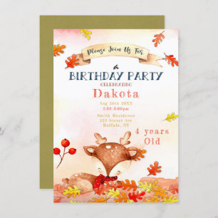 Cute Deer Fall Autumn Birthday Party Invitations 