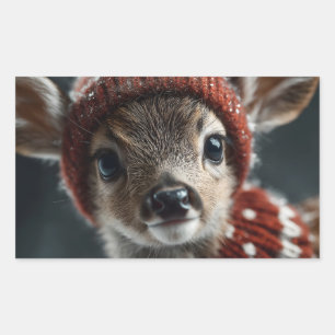 Cute Deer Fawn in Knitted Hat and Scarf Sticker