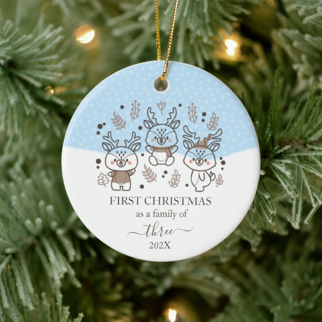 Cute Deer First Christmas Family Of 3 Ceramic Ornament (Tree)